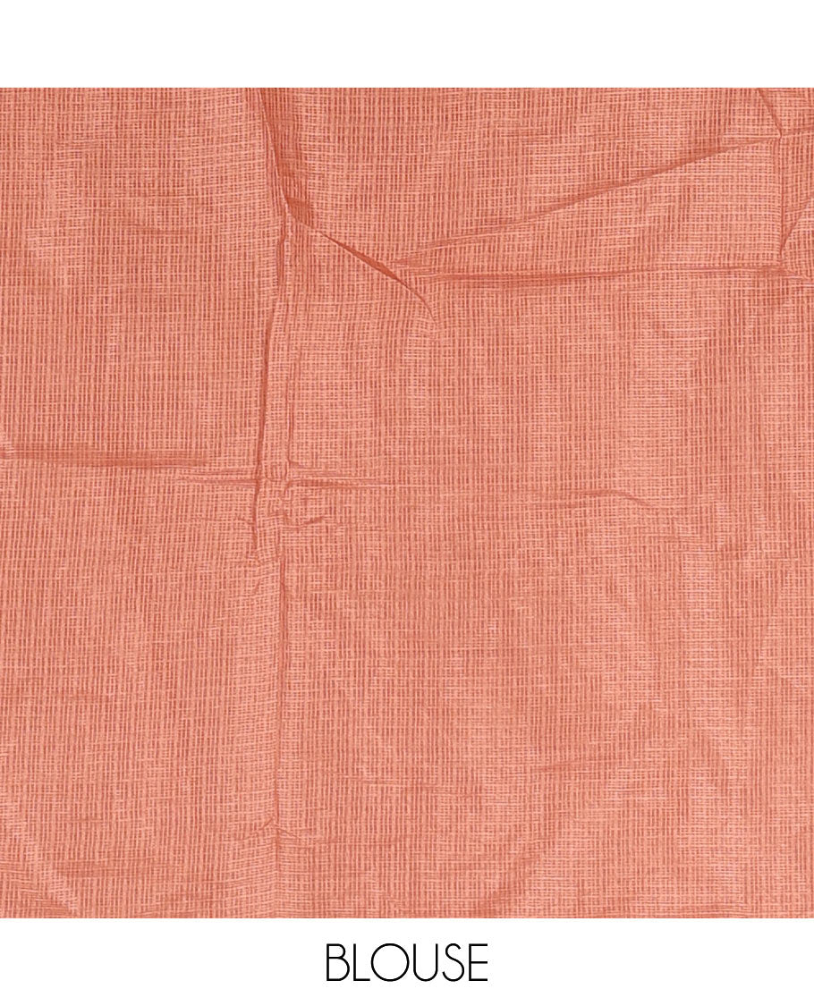 White floral vine chickankari embroidered kota chex saree, lace border, floral vine chickankari embroidered pallu, and contrast plain blouse