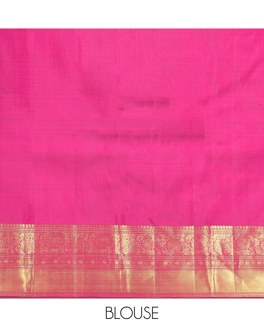 Dark pink floral vine design silk saree with self border of manga,muthu, kodi visiry banaras design & zari design pallu