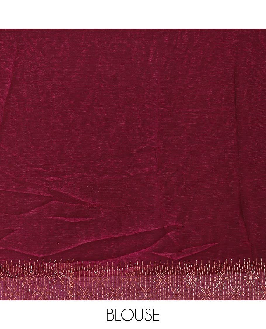Ramar blue plain fendy-chiffon saree, scallop Swarovski copper stone work border & contrast Swarovski copper stonework blouse