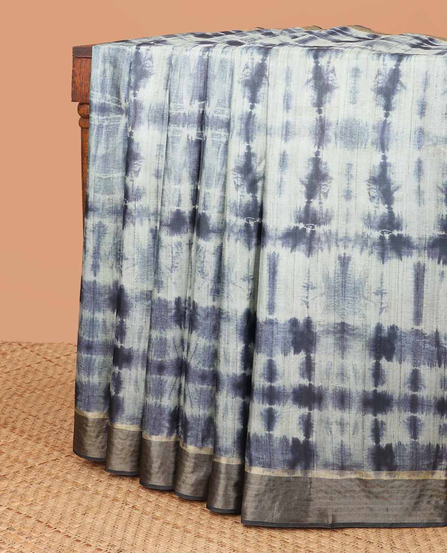Blue tie and dye style design tussar saree with contrast zari design border & striped pallu