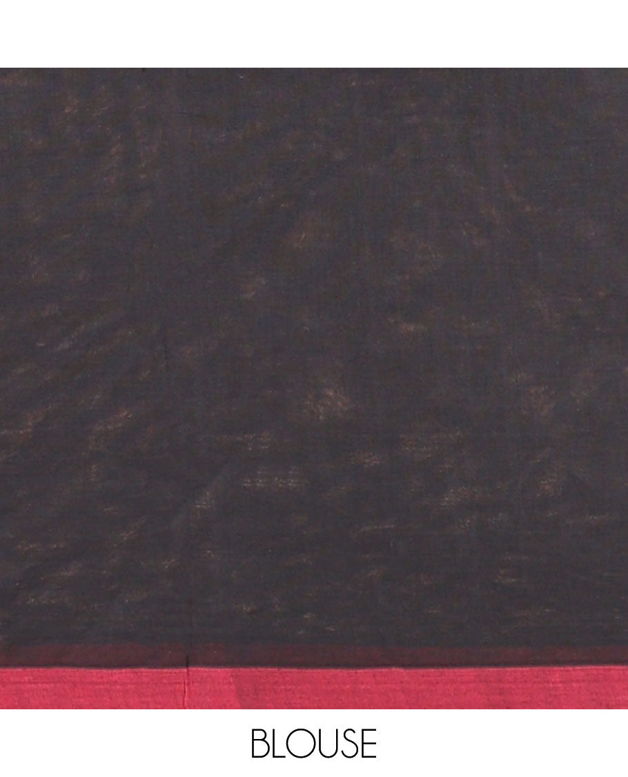 Maroon floral design coimbatore cotton saree with contrast border & floral design pallu