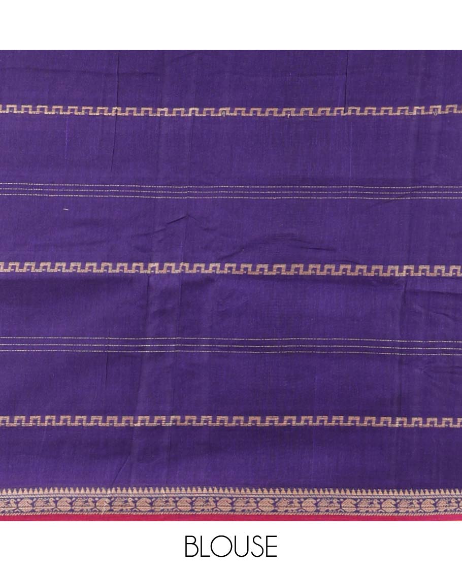 Violet striped Narayanapet cotton saree, traditional motifs border & striped pallu