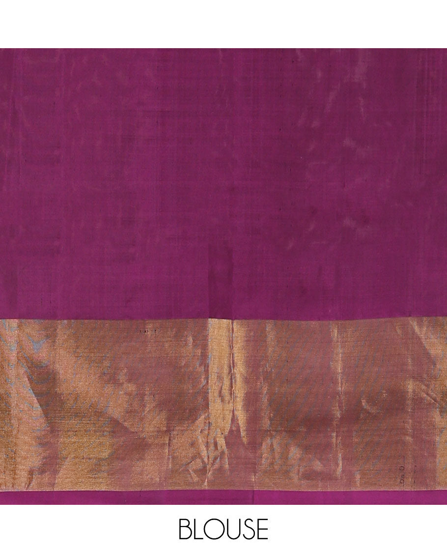Green floral butta soft silk saree with contrast floral border & floral jacquard pallu