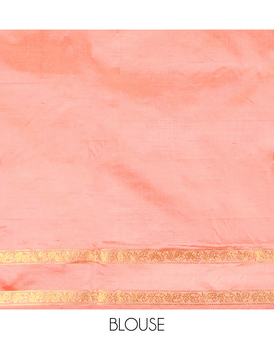 Purple Banana Pith Saree, Woven with Buttas, a Contrast Rettai Pettu Floral Design Border, Pallu of Buttas, and a Contrast Blouse
