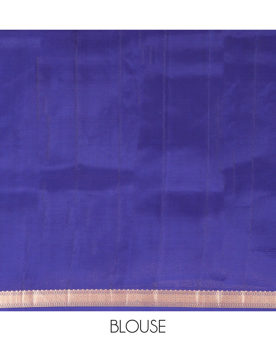 Blue Vasundhara Silk Saree, Subtly Woven with Zari Buttas, a Zari Border, Grand Jaal Pallu, and a Matching Blouse