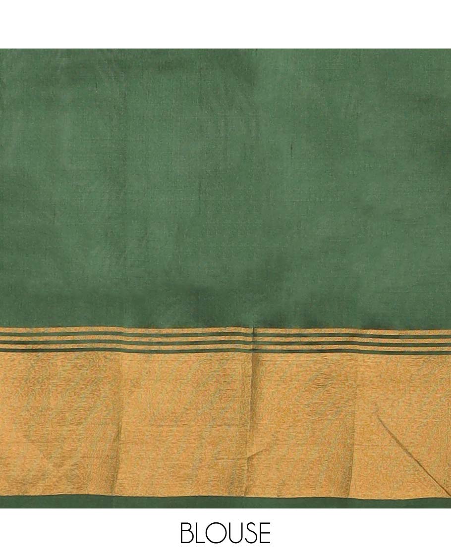 Green motifs uppada silk saree with contrast zari border & intricate floral zari design pallu