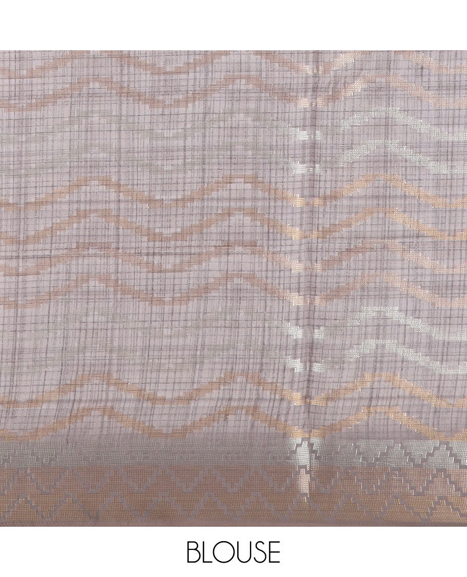 Grey all over checked printed with zari buttas, antique jacquard zari design border & rich zari design pallu