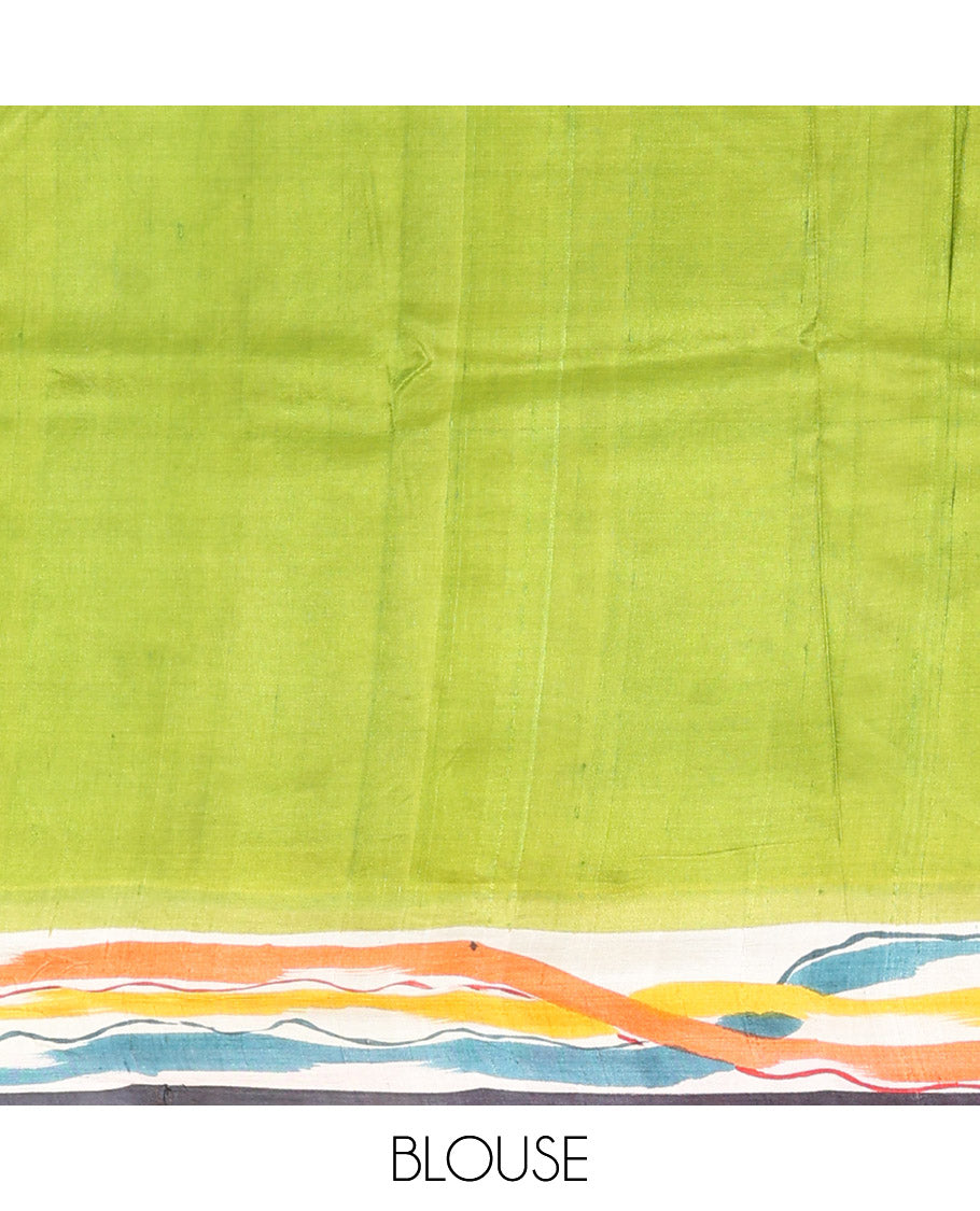 Black-base multi-color striped printed saree, self-pallu of colorful stripes