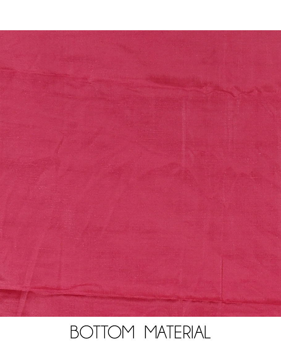 Magenta material chudidar set, plain Vichitra silk top, santoon bottom, and dupatta of Ajrakh print and mirror work