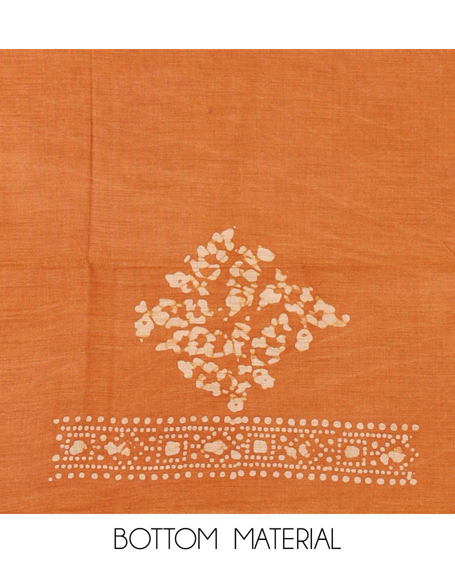 Mustard chudidhar material, leaf batik-print bhagalpuri cotton top,contrast batik-print bottom & dual-color printed mul-mul dupatta