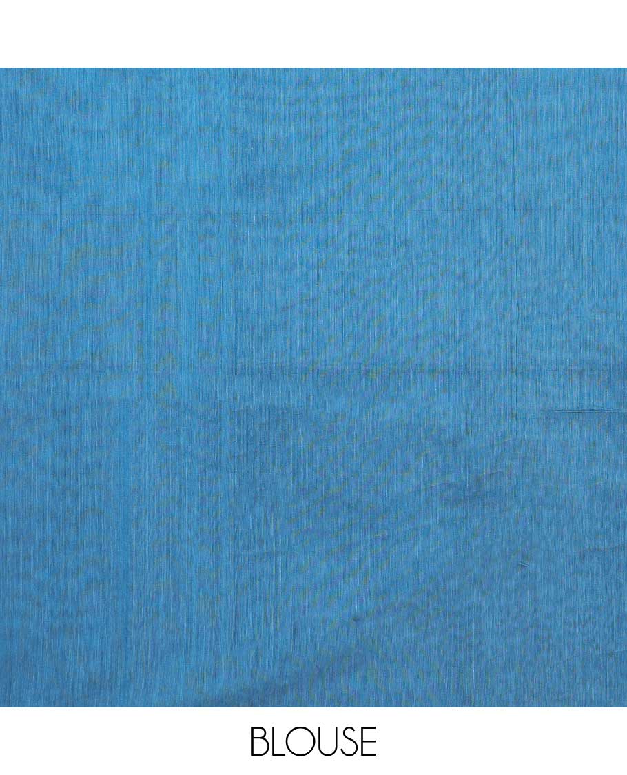 Borderless blue floral design semi silk saree with jaal design pallu