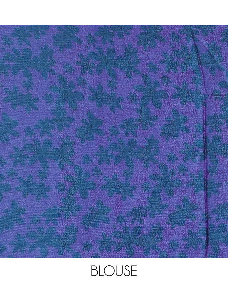 Borderless violet plain design viscose saree,flower motifs printed matching blouse