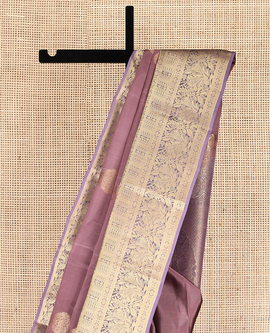 Brown Vasundhara Lite Silk Mix Saree, Adorned with Zari Buttas, a Contrast Temple Traditional Zari Border, an Intricate Pallu, and a Contrast Blouse