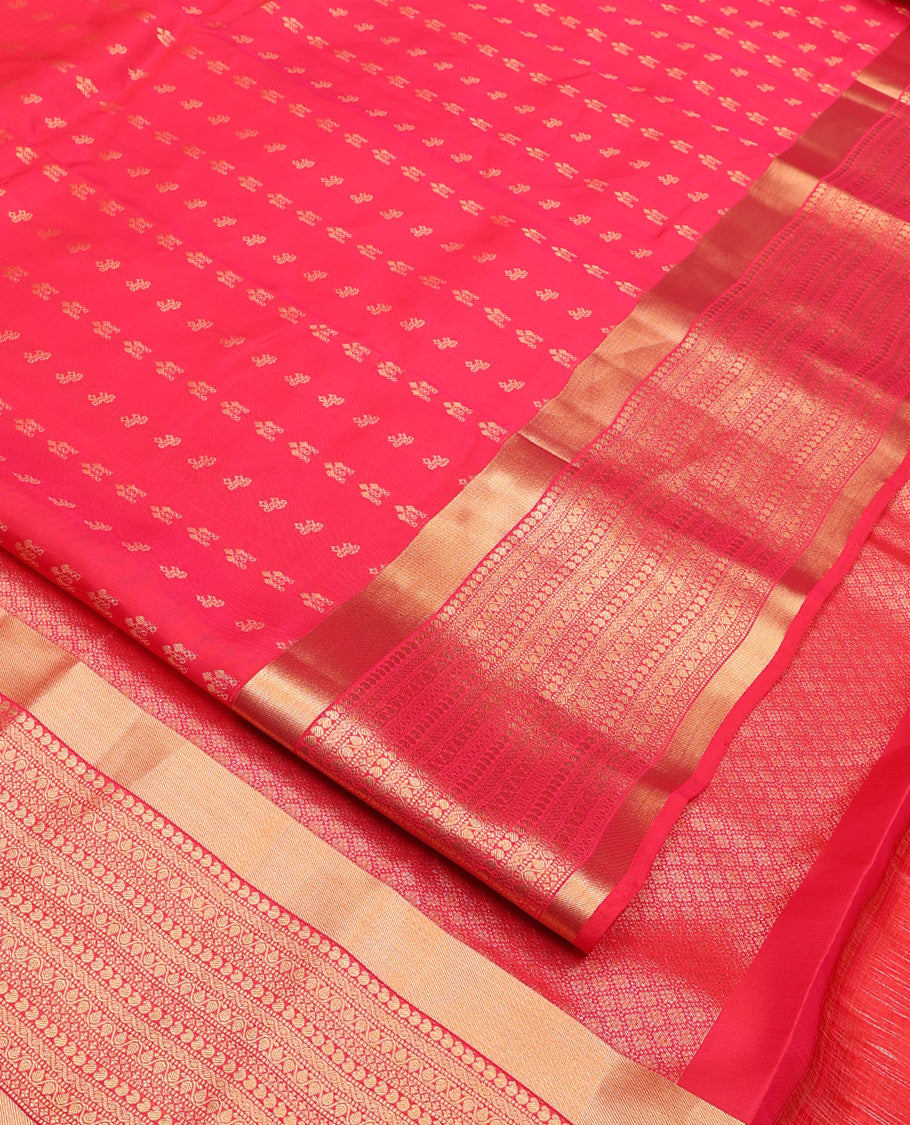 Pink Vasundhara Lite Silk Mix Saree, Decorated with Zari Buttas All Over Its Body, Highlighted by Zari Border of Manga, Muthu, Neli, and Kodi Visiry Designs, Grand Jaal Pallu and Paired with a Matching Blouse