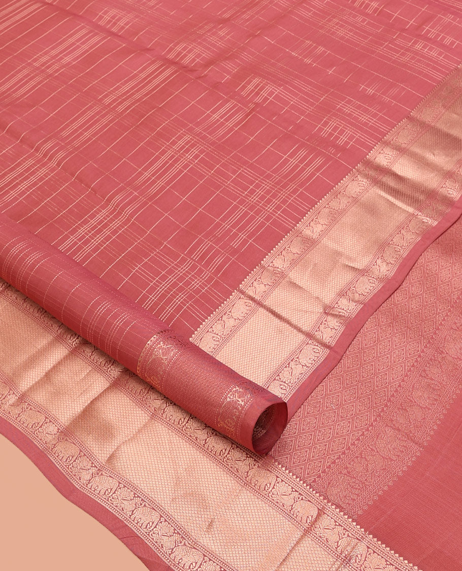 Pink Zari Checked Vasundhara Lite Silkmix Saree, a Mayil-Yaanai Border, Jaal Pallu, Matching Blouse