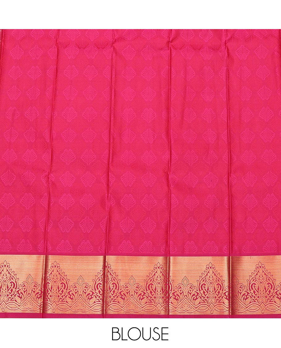 Yellow Budget Silk Saree, Sparsely Woven with Buttas, Complemented by a Contrast Traditional Zari Border, Grand Pallu, and a Contrast Blouse