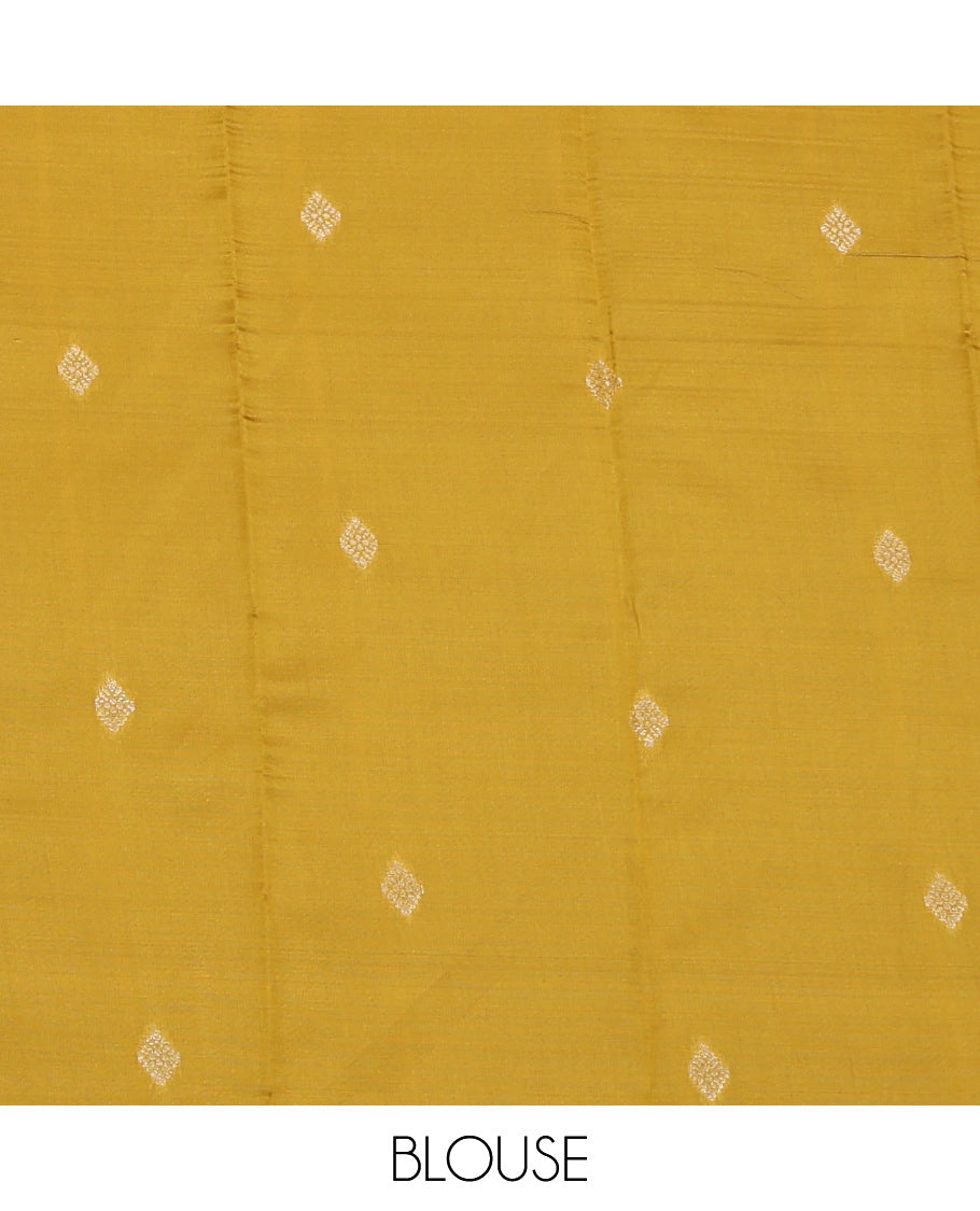 Brown Litchi Saree, Mesmerized with Zari Buttas, a Contrast Traditional Zari Border, Grand Pallu, and a Contrast Blouse