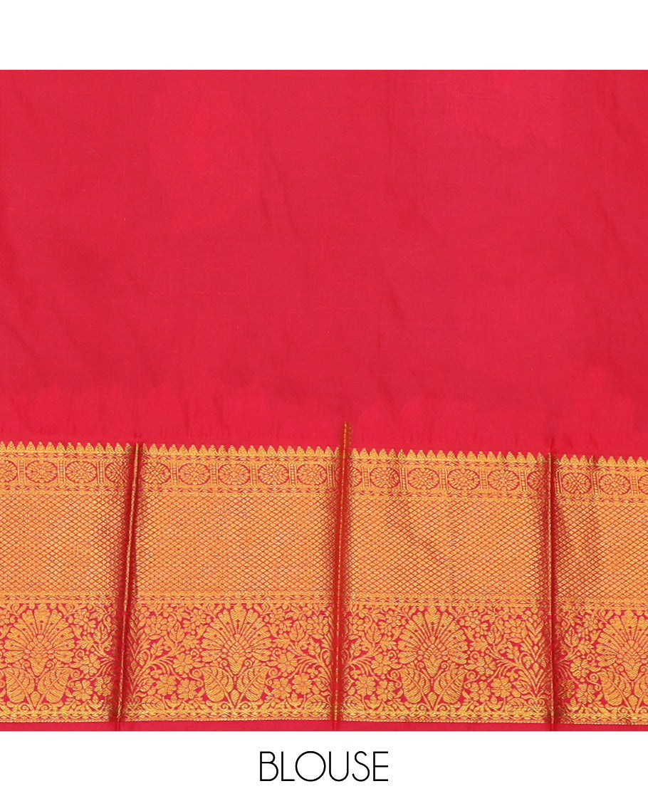 Maroon Budget Silk Saree, Decorated with Zari Buttas and Checks, a Contrast Traditional Zari Border, Grand Pallu, and a Contrast Blouse