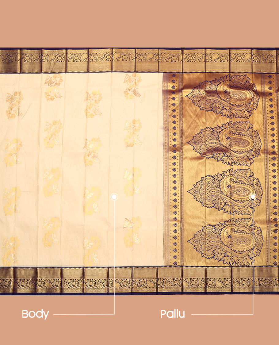 Sandal Budget Silk Saree, Finely Crafted with Zari Buttas, a Contrast Traditional Zari Border, Intricate Pallu, and a Contrast Blouse