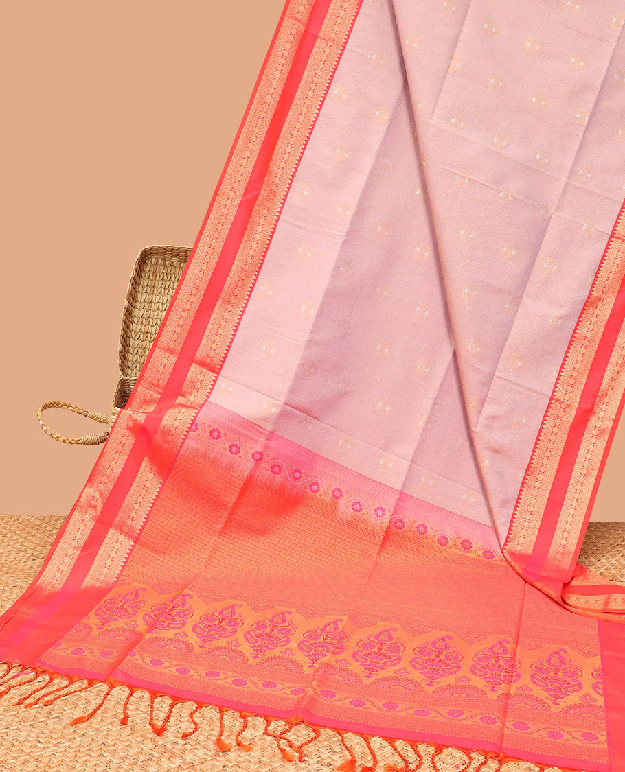 Mauve floral buttas soft silk saree with contrast intricate zari design border & floral , striped design pallu
