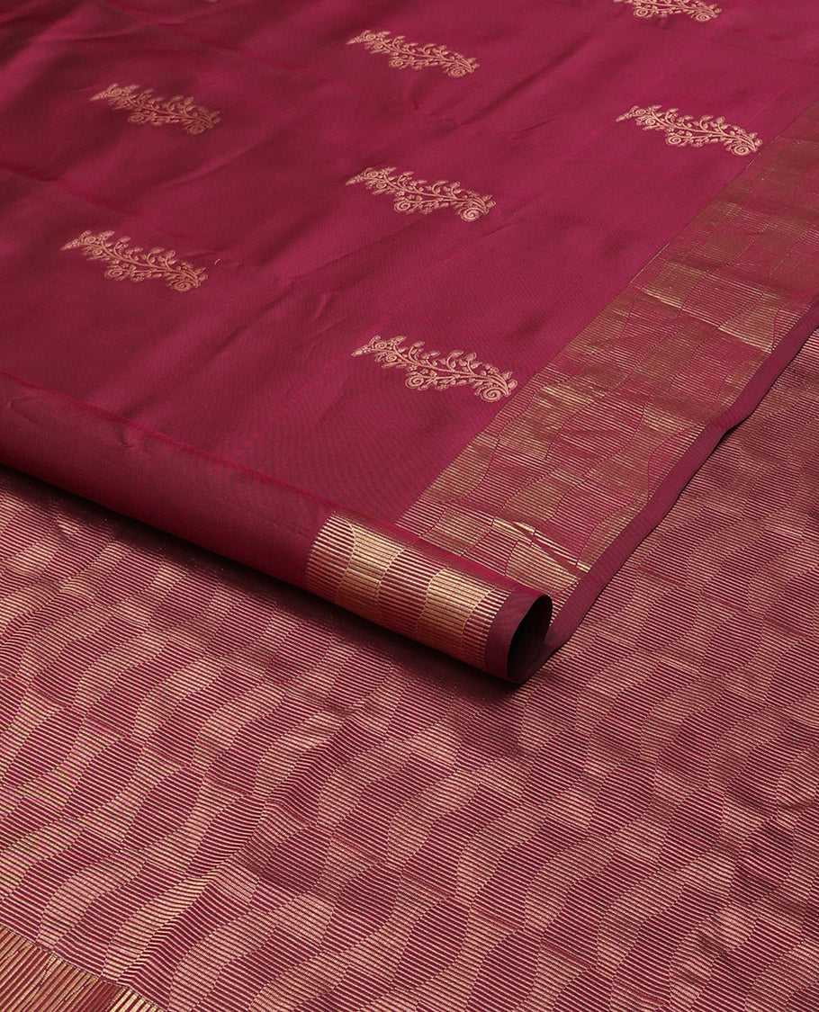 Maroon floral design vasundhara elite silk saree with zari design border & geometric design pallu