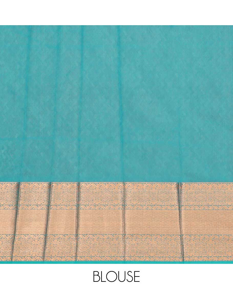 Sandal checked, floral kora cotton saree with contrast zari design border & intricate zari design pallu