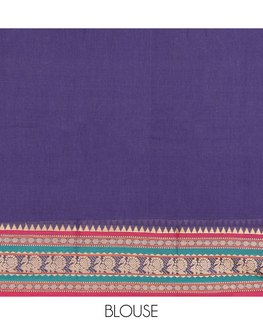 Blue cotton half saree with contrast zari design border, zari design blouse & plain , intricate zari design border dhavani