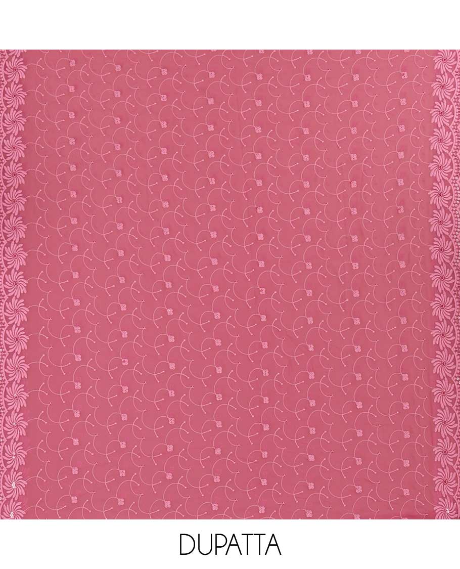 Onion pink shifli sequins embroidery georgette chudidhar material top with american crepe pant & sequins embroidery, scallop cut dupatta