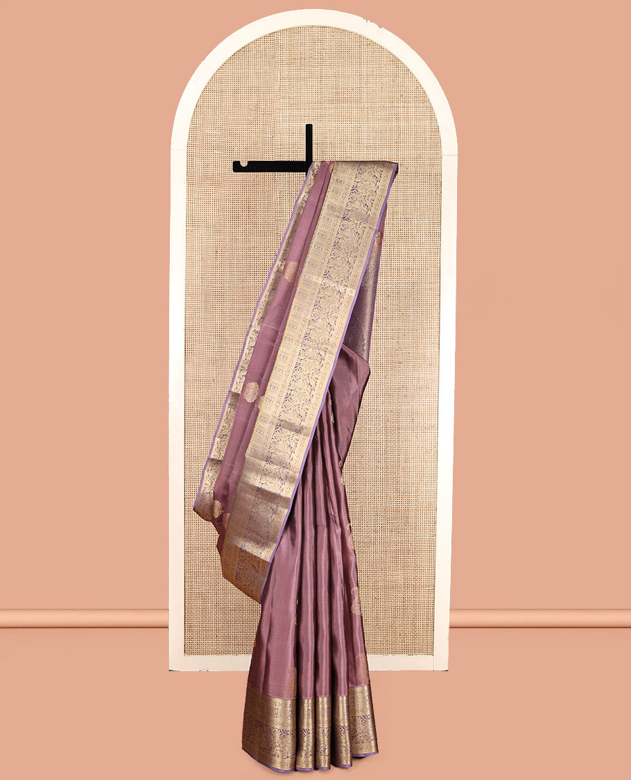 Brown Vasundhara Lite Silk Mix Saree, Adorned with Zari Buttas, a Contrast Temple Traditional Zari Border, an Intricate Pallu, and a Contrast Blouse