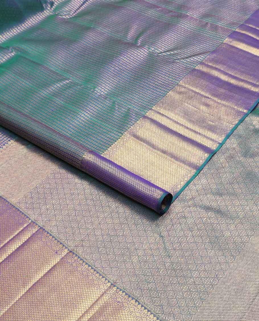 Blue geometric design silk saree with self border of thilakam mokku, mayil kann design & zari design pallu