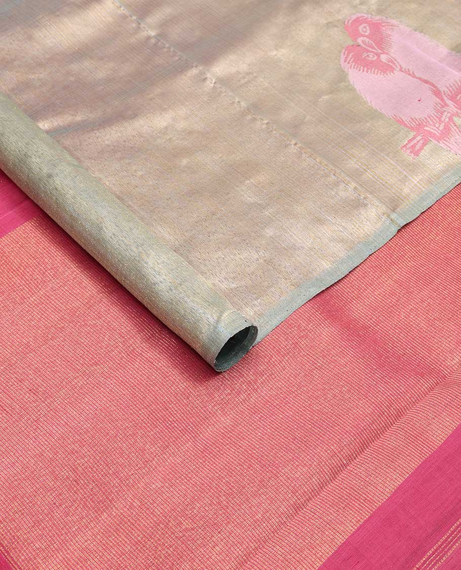 Light blue striped kanchipuram designer silk saree with self bird design border & zari design pallu