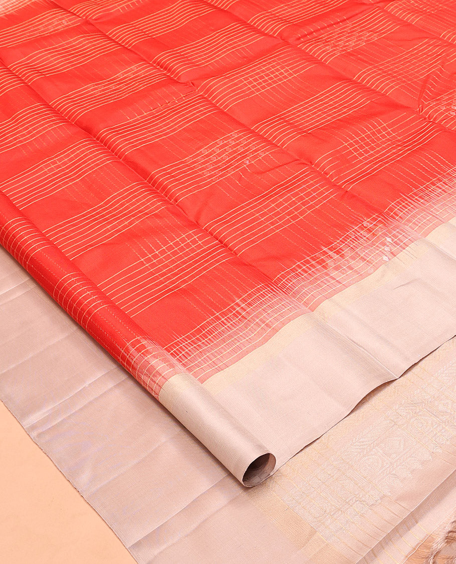 Orange Checked Kanchipuram Silk Saree, a Contrast Border, Sparsely Woven Pallu, and a Contrast Blouse