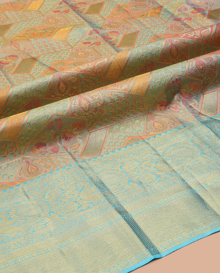 Multi-Color Pure Silk Navarathna Pavadai Material Set