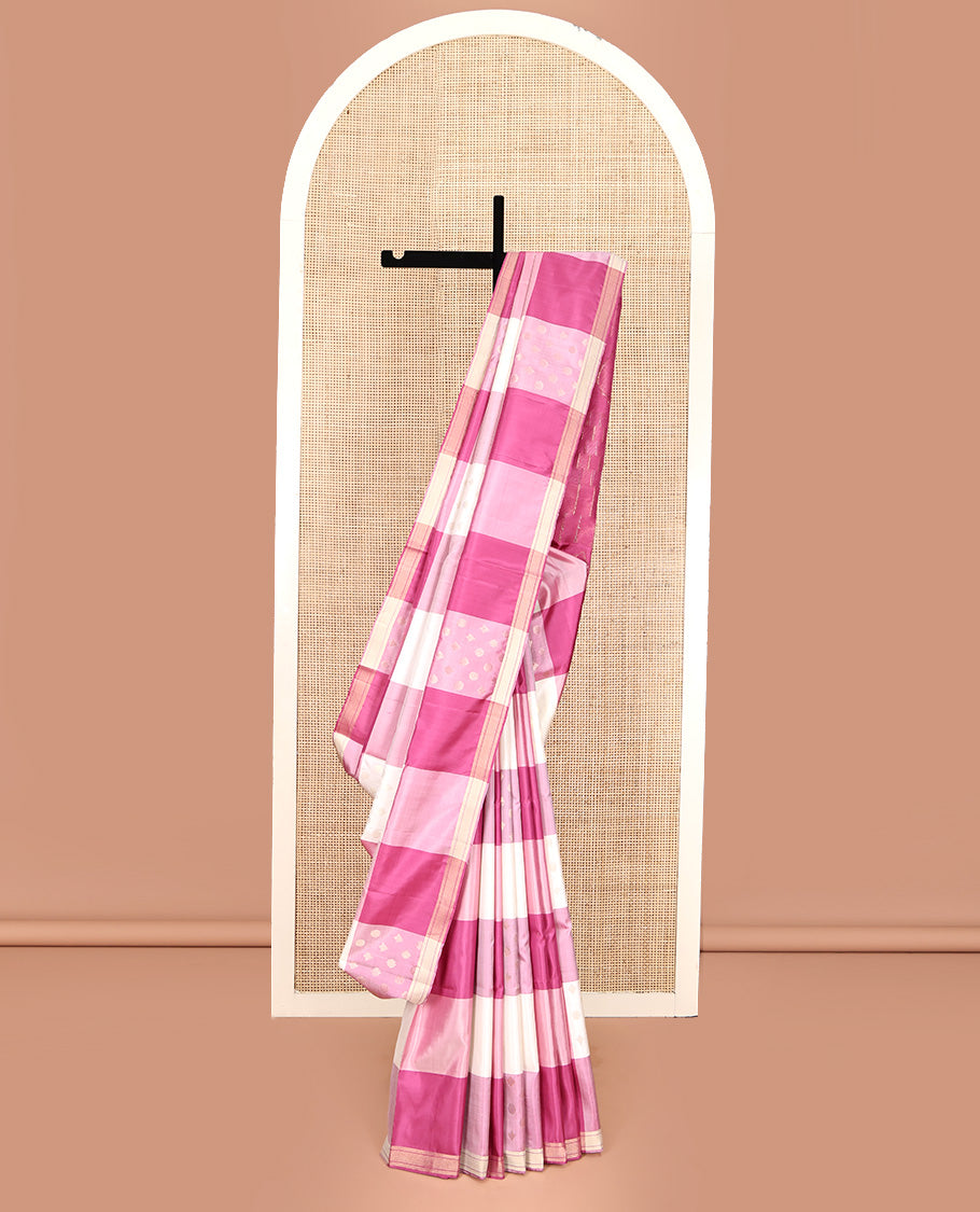 Multi-color Checked Mayuri Soft Silk Saree, Subtle Piping Border, Geometric Zari Patterned Pallu and Paired with a Matching Blouse