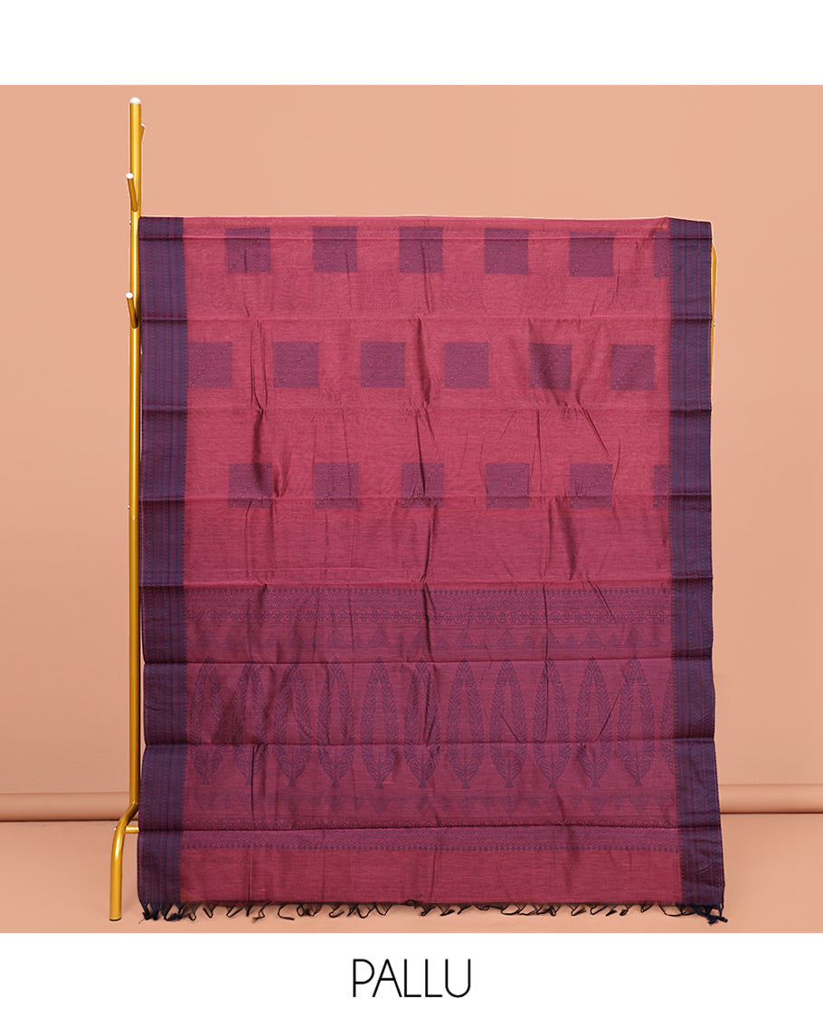 Pink Semi-Silk Cotton Saree, Delicately Designed with Square Buttas All Over Its Body, Contrast Traditional Design Border, Intricately Designed Pallu, and Paired with a Matching Blouse