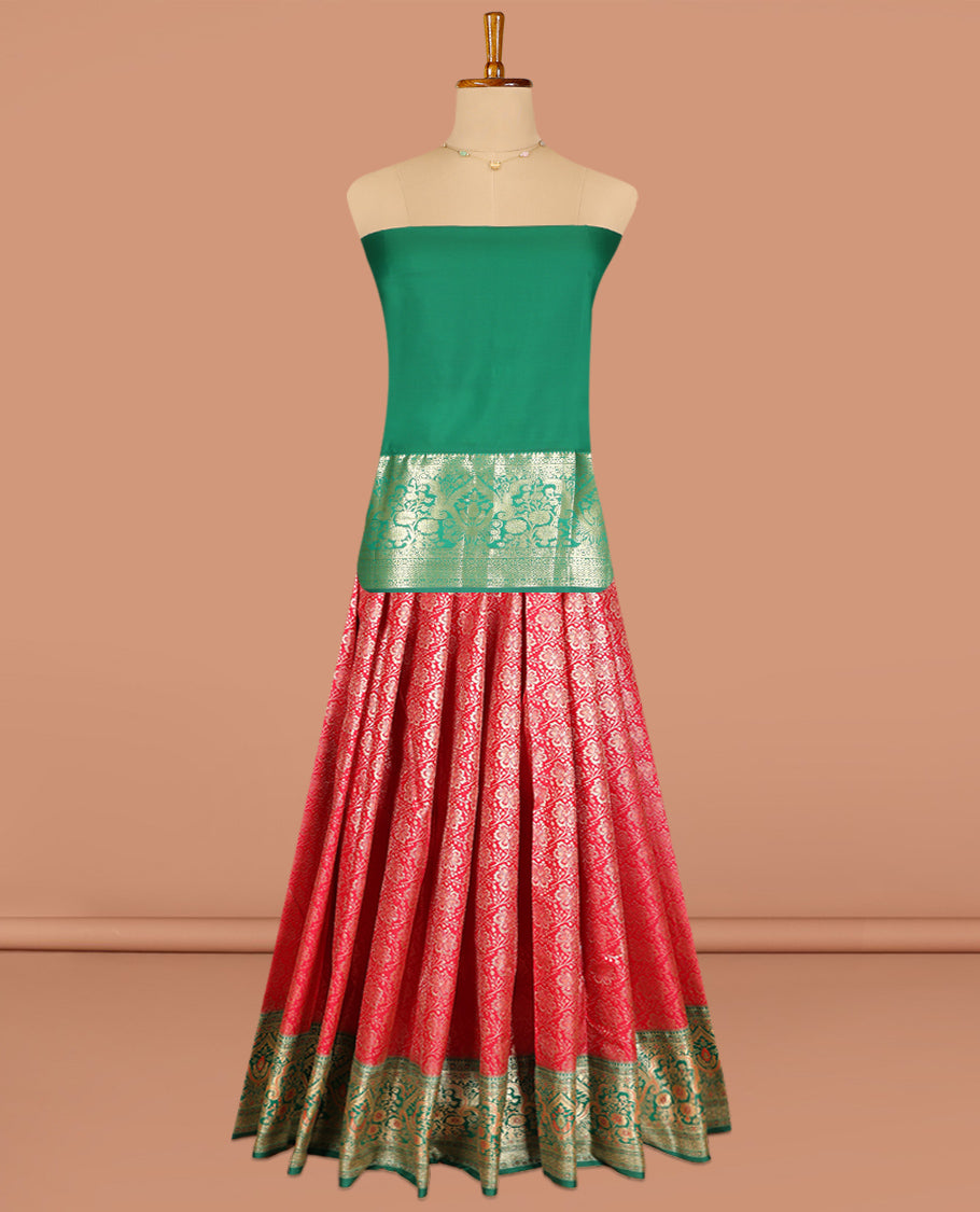 Red Art Silk Pavadai Material Set