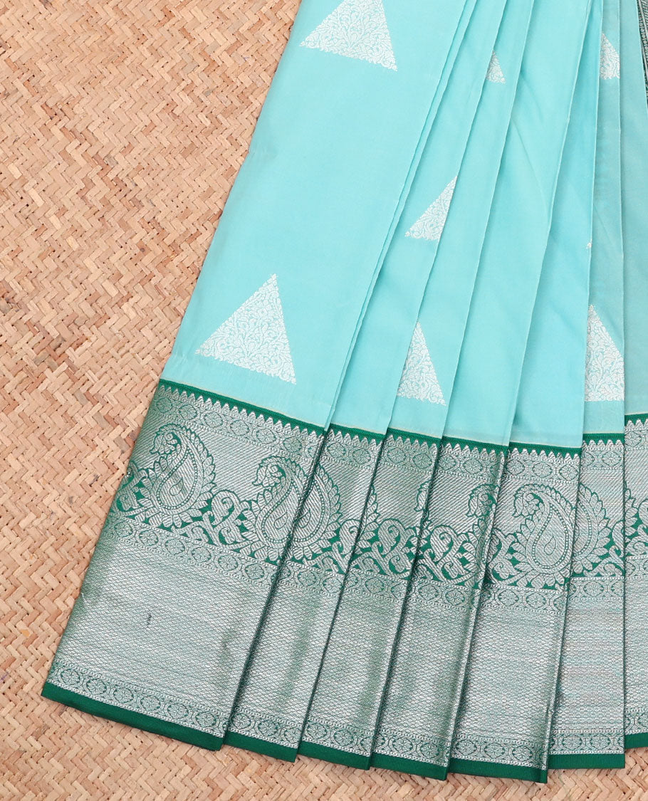 Blue Budget Silk Saree, Adorned with Buttas All Over Its Body, Complemented by a Contrast Traditional Zari Design Border, Grand Pallu, and Paired with a Contrast Blouse