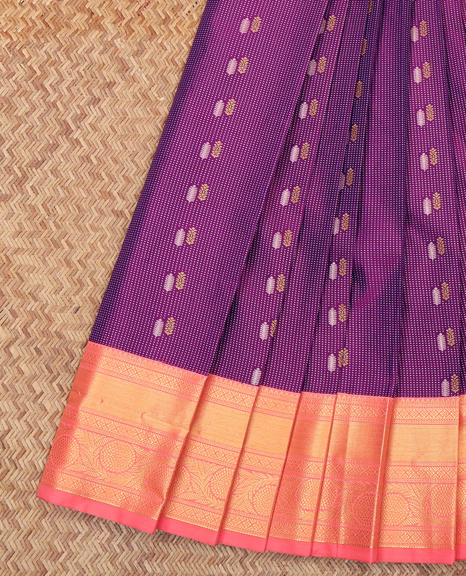 Purple Budget Silk Saree, Subtly Sparkled with Zari Buttas All Over Its Body, Complemented by a Contrast Traditional Zari Border, Grand Jaal Pallu, and Paired with a Contrast Blouse