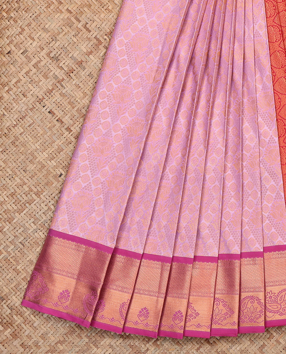 Pink Budget Silk Saree, Adorned with Jacquard, Complemented by Contrast Traditional Zari Border, Intricate Pallu, and a Contrast Blouse