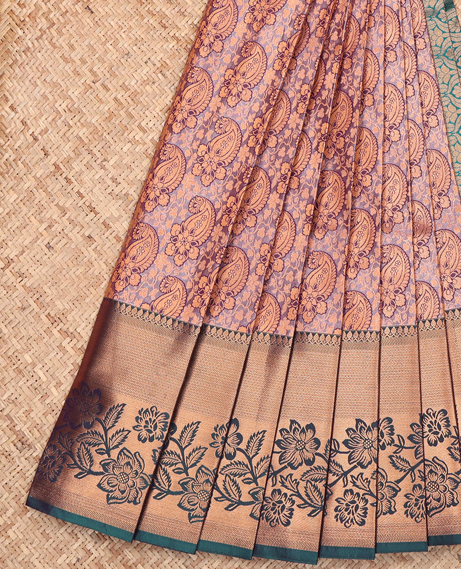 Grey Budget Silk Saree, Crafted with Paisley Jacquard, Complemented by Contrast Traditional Zari Border, Intricate Pallu, and a Contrast Blouse
