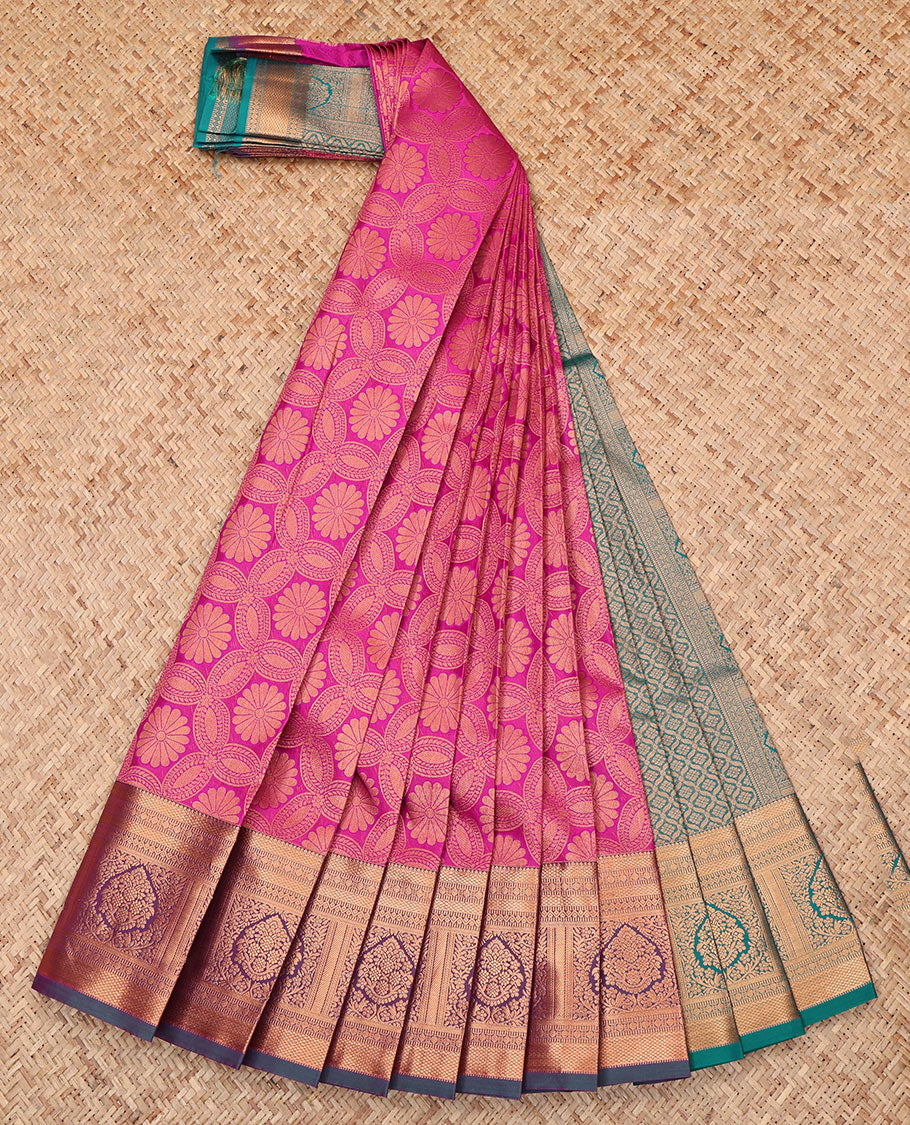 Pink Budget Silk Saree, Ornamented with a Jacquard Design, Complemented by a Contrast Traditional Zari Border, Intricate Pallu, and Contrast Blouse