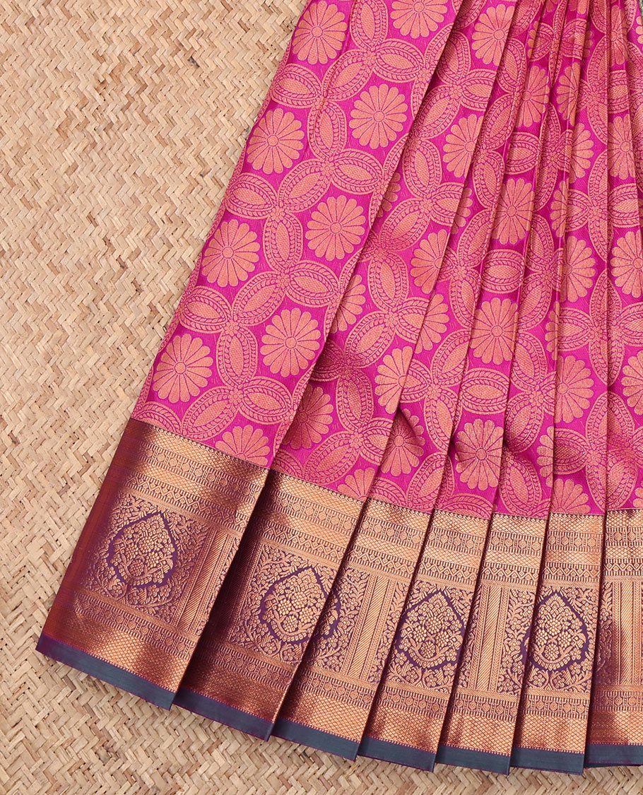 Pink Budget Silk Saree, Ornamented with a Jacquard Design, Complemented by a Contrast Traditional Zari Border, Intricate Pallu, and Contrast Blouse