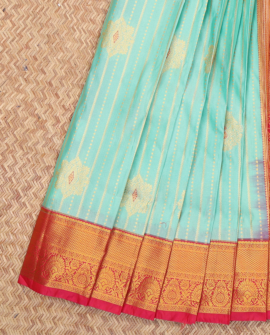 Blue Budget Silk Saree, Bedecked with Zari Design, a Contrast Traditional Zari Border, Grand Pallu, and a Contrast Blouse