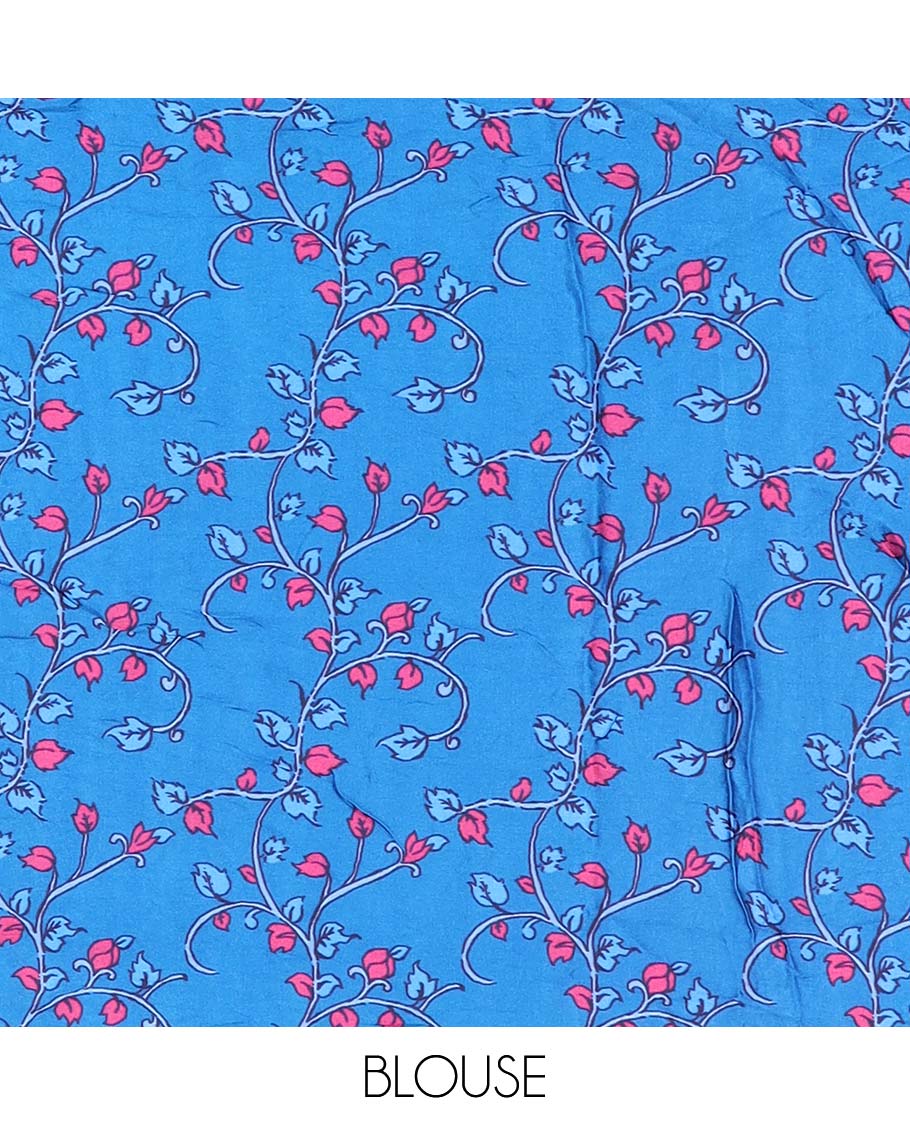 Grey bandhani dotted bandhani silk saree, contrast kalamkari floral vine and peacocks printed border of peacock printed pallu