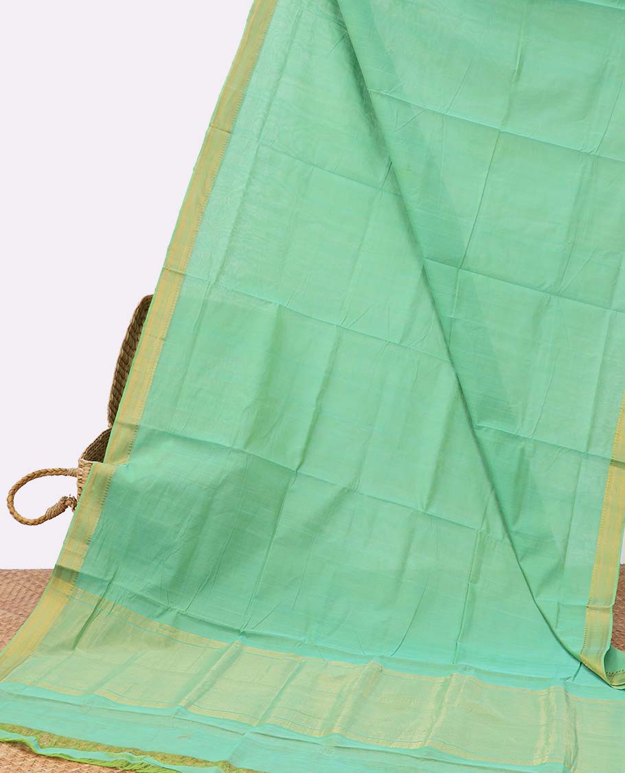 Light green mangalgiri cotton saree with self zari design border & striped zari design pallu