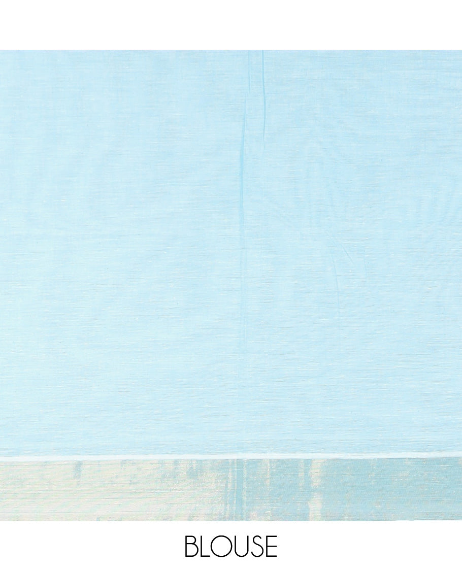 Powder blue striped jute cotton saree, striped border, and striped pallu