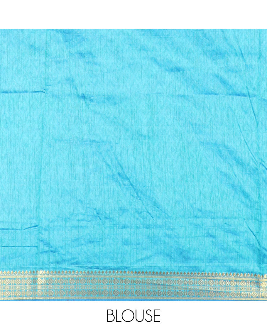 Blue ikkat design semi-banaras patola silk saree, traditional zari border of ikkat design, and ikkat design pallu