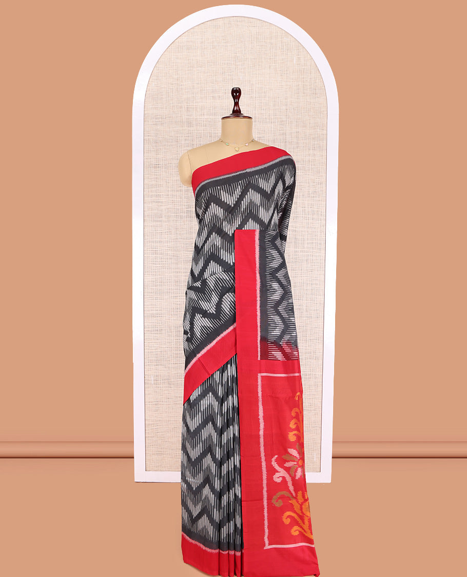 Black Pochampally Ikat Cotton Saree