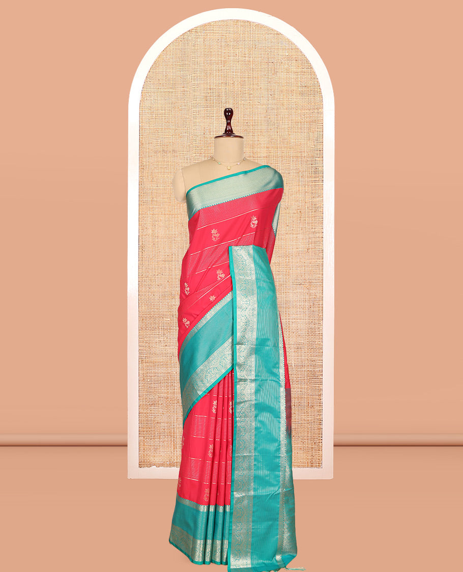 Pink-Sapphire Blue Zari Design Budget Silk Saree, Contrast Traditional Border, Grand Pallu, a Contrast Blouse