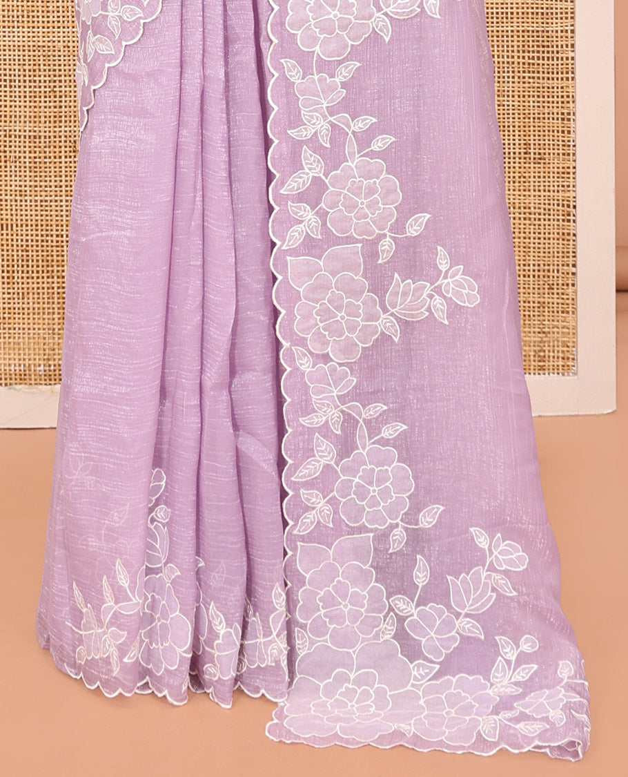 Pink Plain Organza Saree, Enthralled with Scallop Floral Embroidery Border, and Matching Blouse